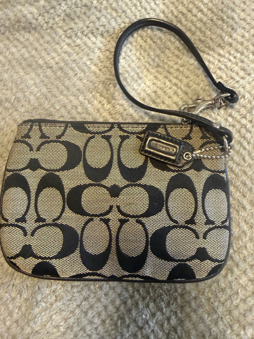 Coach Black and Tan Signature Canvas Wristlet - Picture 4 of 6